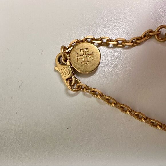 Tory Burch LOVE Necklace Gold Blue Enamel Letter Charms 18” Adjustable Chain - Picture 6 of 7